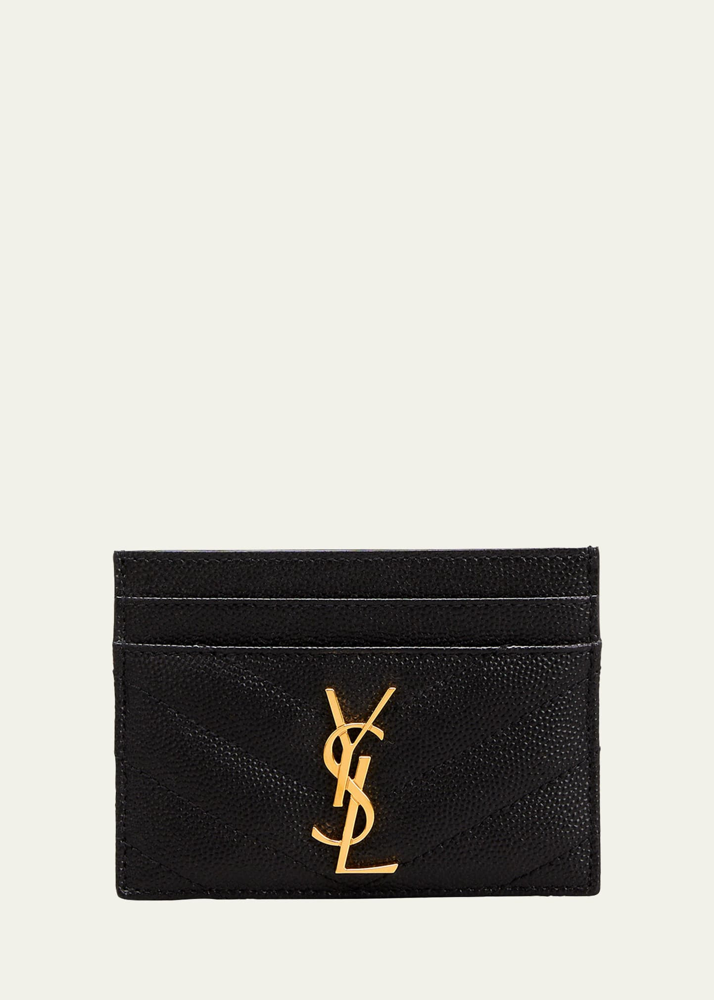 Saint Laurent YSL Monogram Card Case in Grained Leather | Bergdorf Goodman