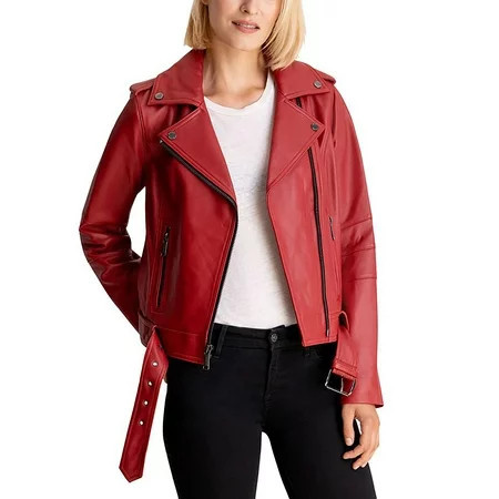 Michael Kors Women Red Moto Jacket - Lambskin Leather Jackets for Women - Comfortable & Long Sleeves Women Moto Jacket With 2 Sides Zip Pockets Shoulder Epaulettes - Full Zipper Closure Jacket | Walmart (US)