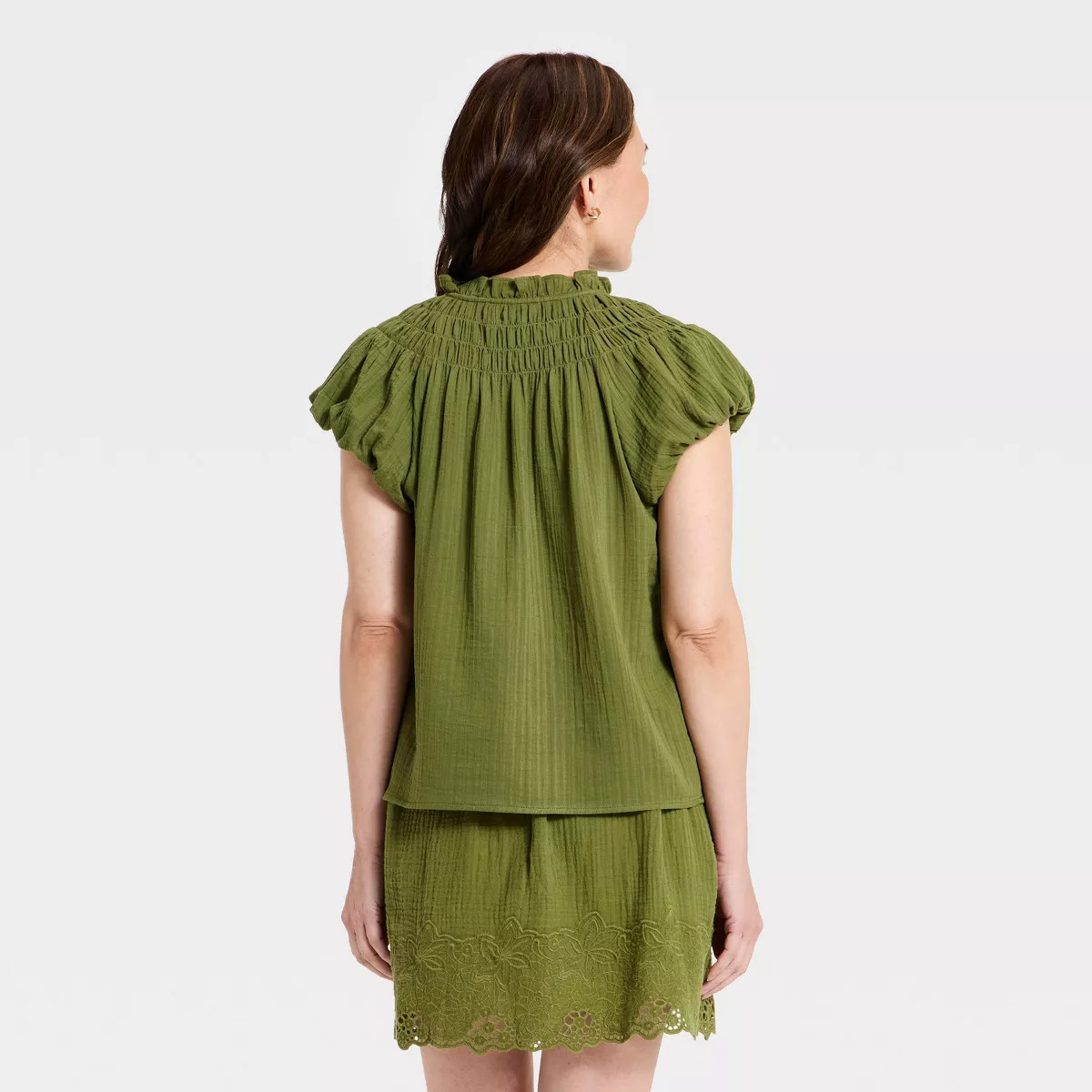 Women's Ruffle Short Sleeve Blouse - Universal Thread™ Green S | Target