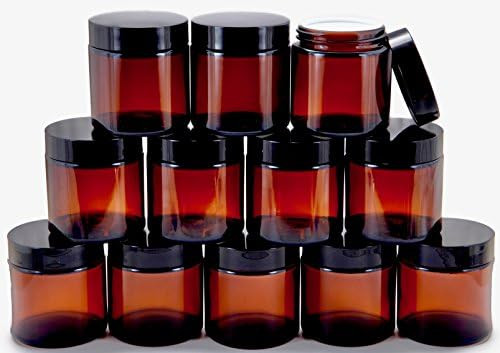 Vivaplex, 12, Amber, 4 oz, Round Glass Jars, with Inner Liners and black Lids | Amazon (US)