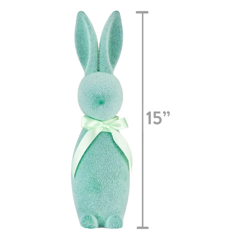 Way to Celebrate Easter Flocked Bunny Decor, Mint, 16" | Walmart (US)