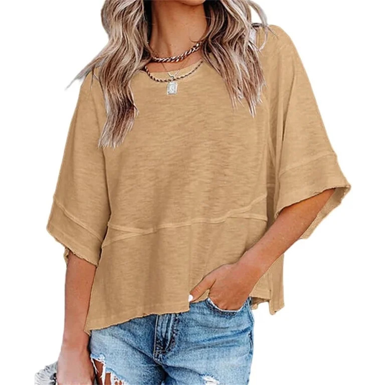 Summer Oversize Women Solid Color Half Sleeve Loose Shirt Tee Casual Tops | Walmart (US)