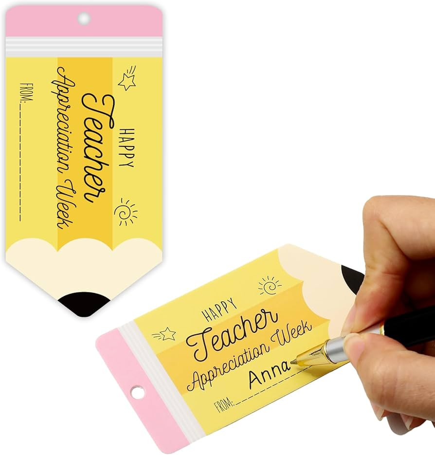 Whaline 100Pcs Teacher Appreciation Week Paper Gift Tags Hanging Tags with Rope Yellow Pencil Lab... | Amazon (US)