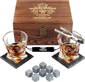 Whiskey Glass Set of 2 - Bourbon Stones Gift For Men Includes Crystal Whisky Rocks Glasses , Chil... | Amazon (US)