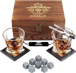 Whiskey Glass Set of 2 - Bourbon Stones Gift For Men Includes Crystal Whisky Rocks Glasses , Chil... | Amazon (US)