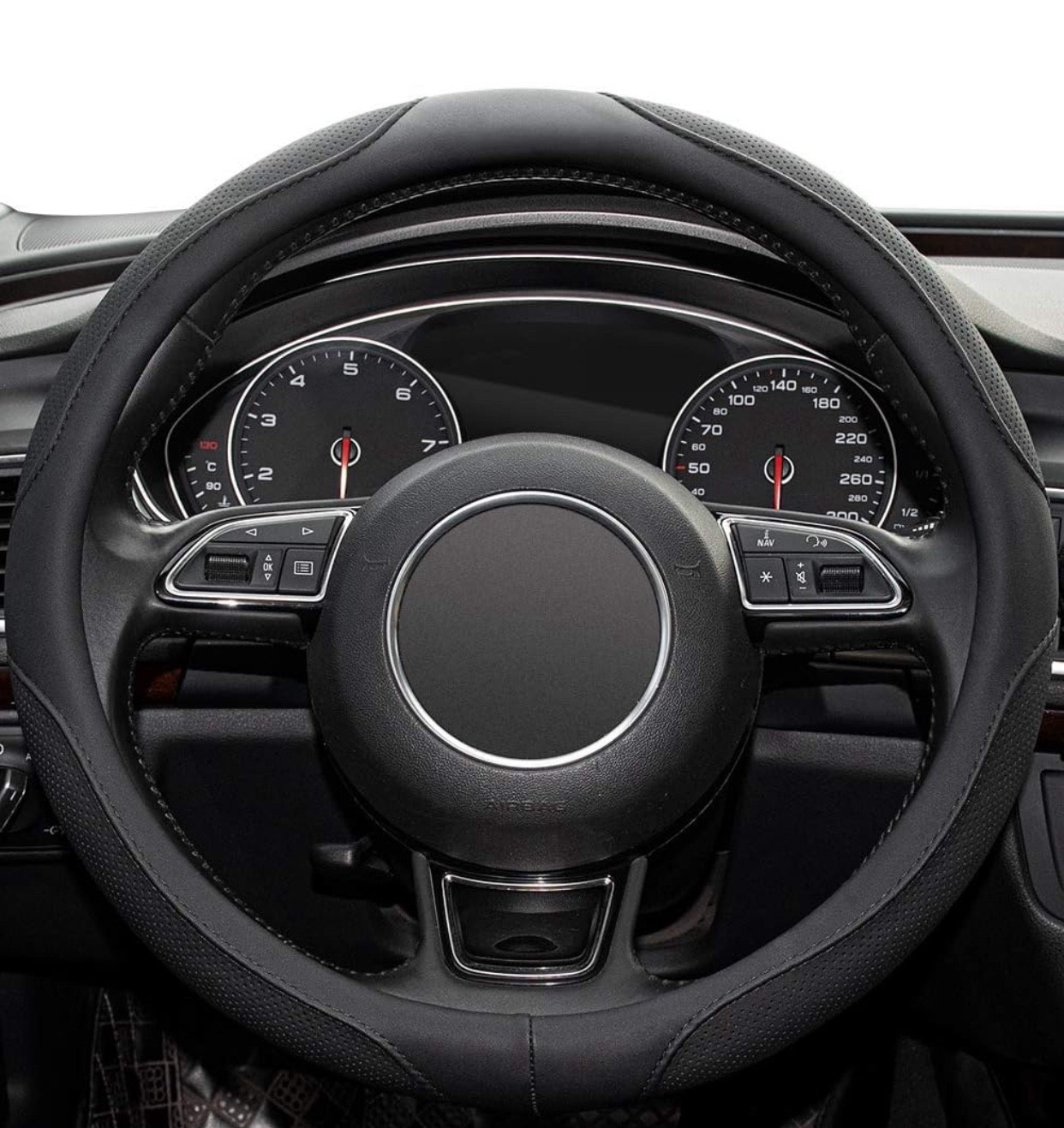  Car Steering Wheel Cover,14.5-15 Inch Black Universal Microfiber Leather Covers Breathable Anti-Slip Odorless Steering Wheels Accessories for Men Women