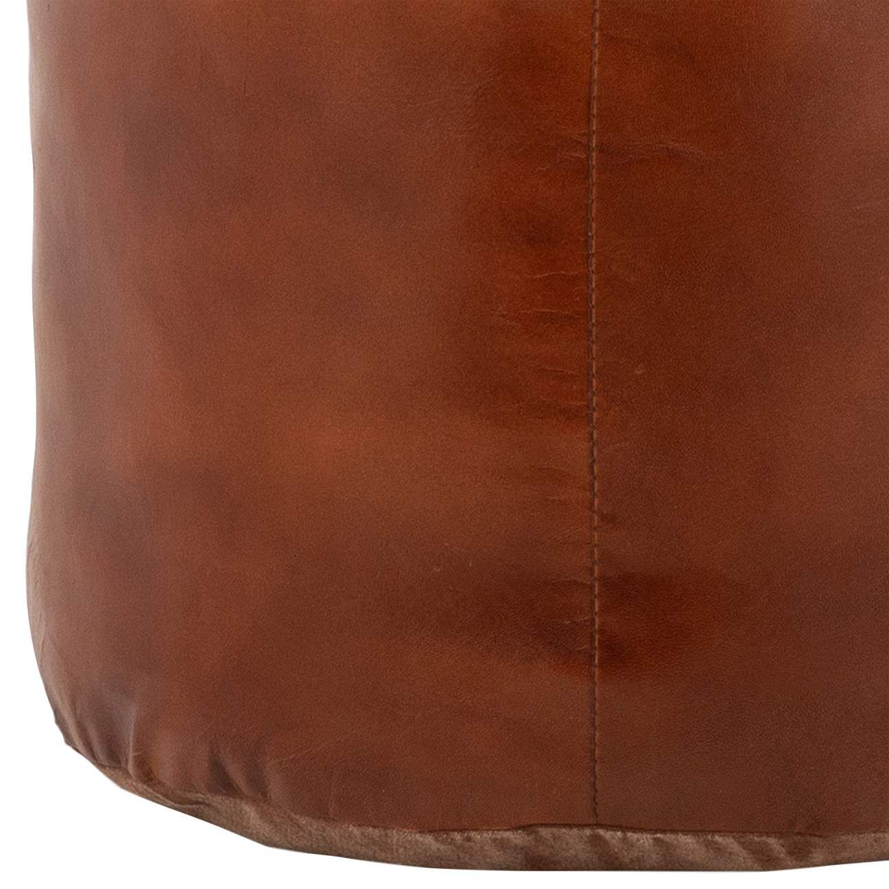 Cobbler Brown Leather Round Pouf Ottoman | Lamps Plus