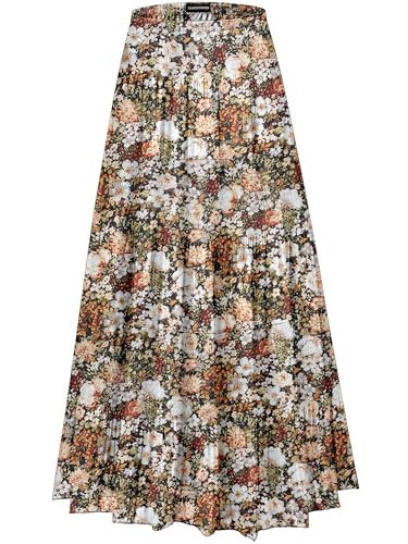 MJBGSHOW Womens Chiffon Long Skirt Elastic High Waist Floral Maxi Skirts Tiered Pleated A Line Boho Flowy Long Skirts Floral-Coffee Floral 2XL | Amazon (US)