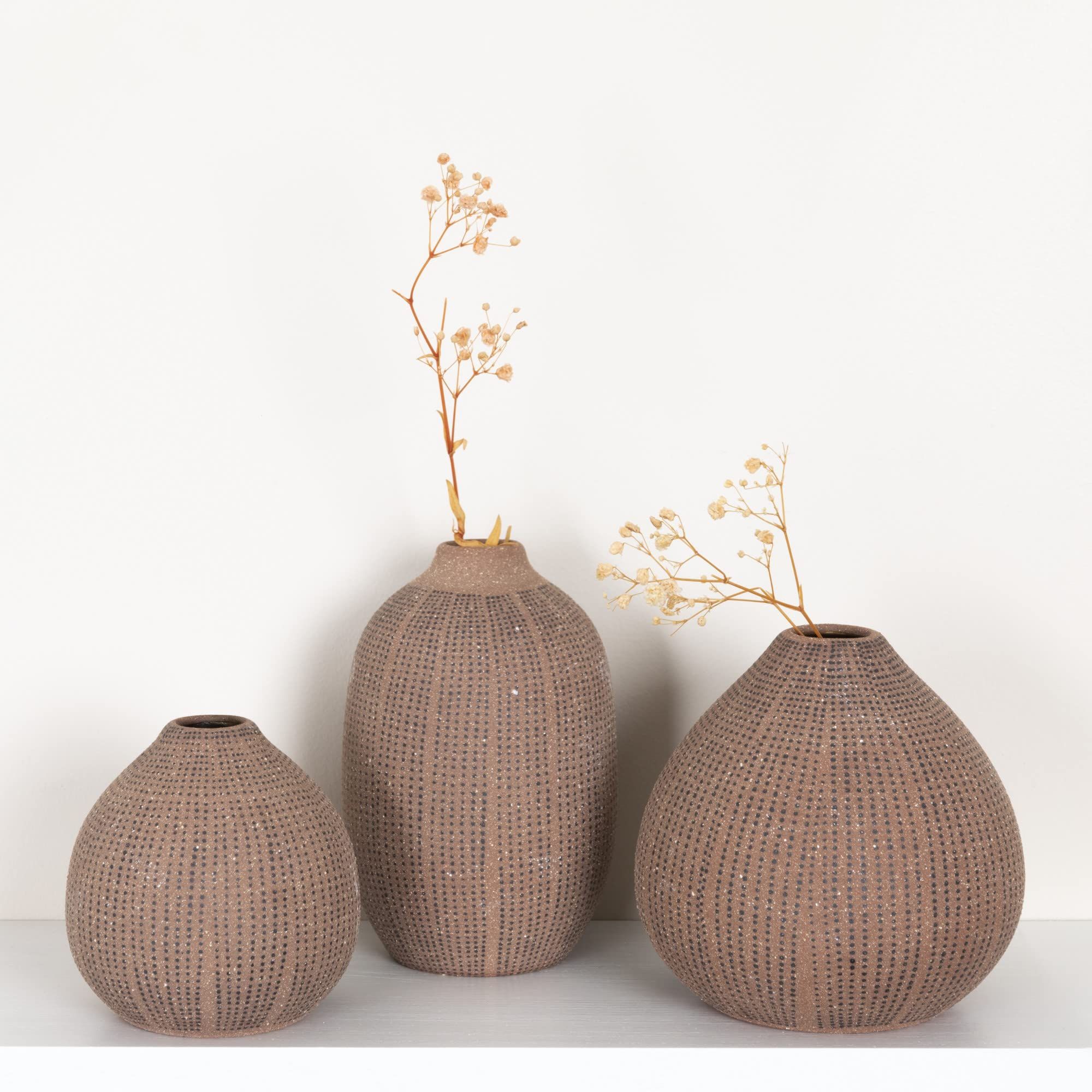 Creative Co-Op Decorative Textured Stoneware, Set of 3, Brown Vase Set | Amazon (US)