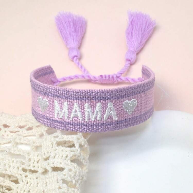 1pc Embroidered "MAMA" Heart Boho Tassel Braided Bracelet | SHEIN
