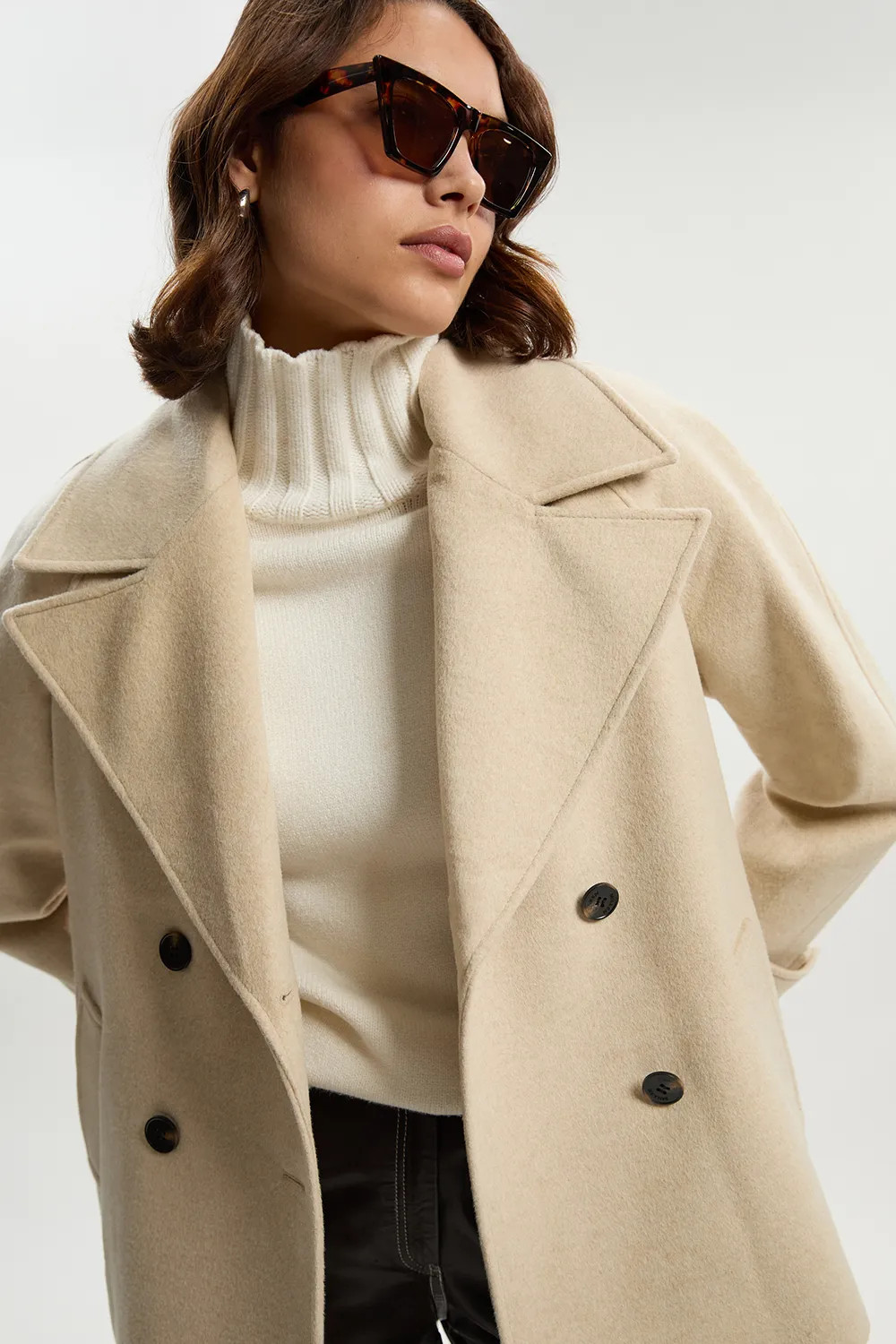 Tailored Brushed Wool Double Breasted Short Pea Coat | Karen Millen UK + IE + DE + NL