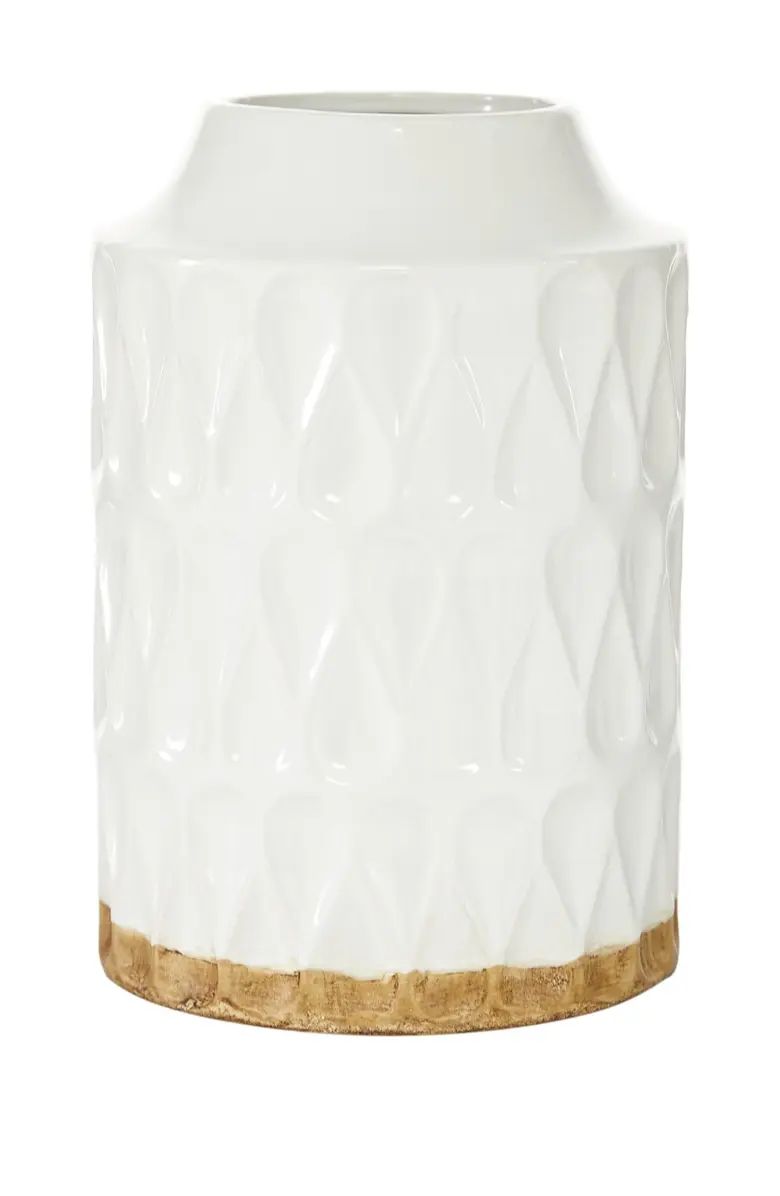 SONOMA SAGE HOME White Porcelain Geometric Vase with Brown Base | Nordstromrack | Nordstrom Rack