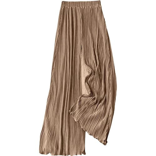 WANLUOSUX High-Waisted Striped Pressed Pleat Casual Loose Wide Leg Straight Flowing Draped Khaki L | Amazon (US)