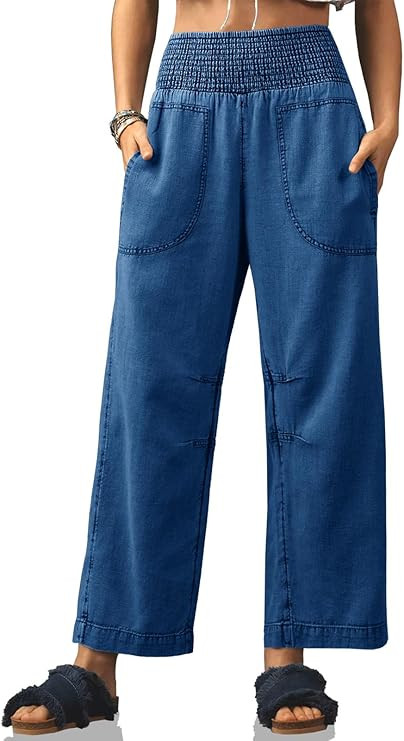 Cicy Bell Womens Smocked Barrel Jeans Casual Trendy High Waisted Baggy Pull On Denim Pants | Amazon (US)