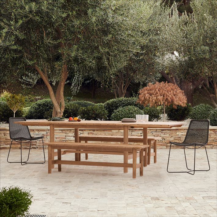 Hargrove Outdoor Expandable Dining Table (79"–109"), Benches & Slope Chairs Set | West Elm (US)