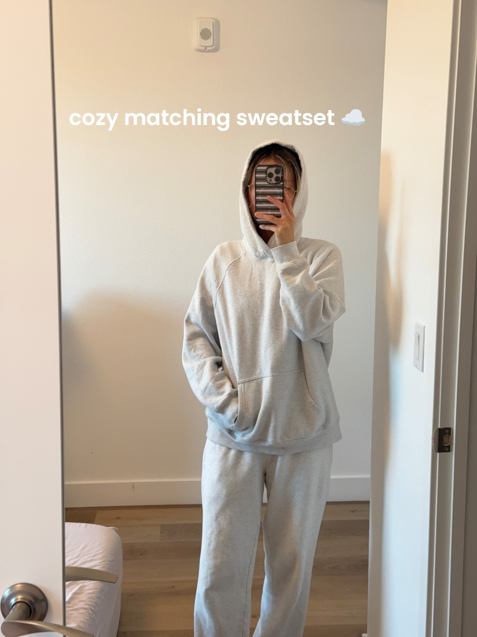 cozy matching sweatset! except i got the hoodie from aritzia, this is the ‘mega’ fit which is great if you want oversized! i’m wearing a small. 

and for the sweatpants, i like the fit of these one from brandy more, and they match in color! i also linked a straight leg version as well :) 

grey sweatset, matching sweatset, aritizia hoodie, best hoodie, oversized hoodie, brandy sweatpants 