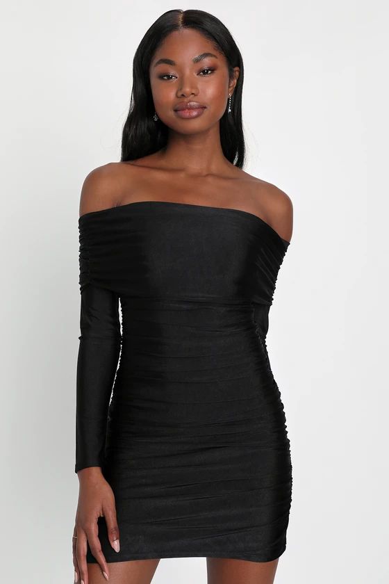 Sultry Influence Black Off-the-Shoulder Ruched Mini Dress | Lulus (US)