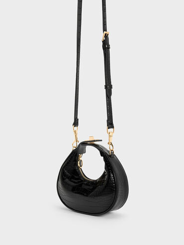 Black Mini Croc-Effect Moon Bag | CHARLES & KEITH | Charles & Keith US