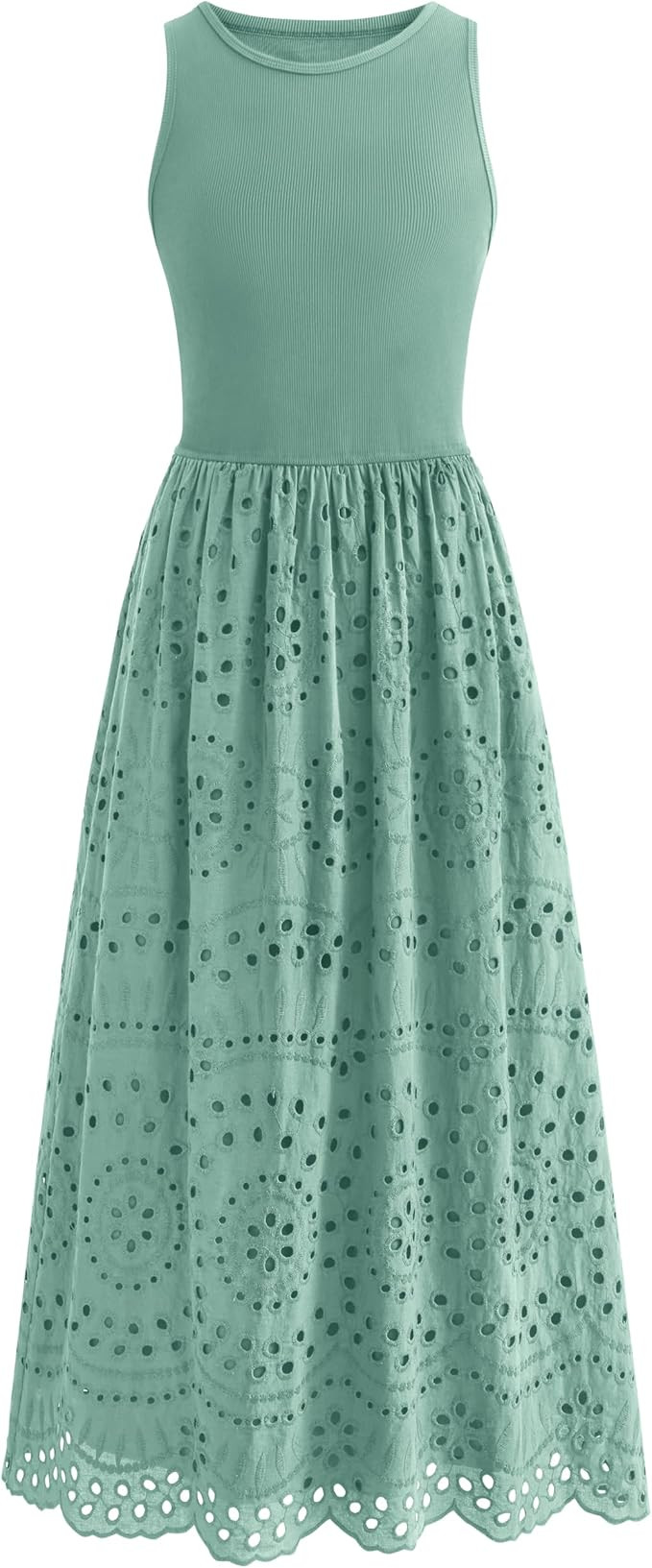 dowerme Women Summer Dresses 2026 Casual Sleeveless Crewneck A-Line Boho Lace Eyelet Cotton Tank ... | Amazon (US)