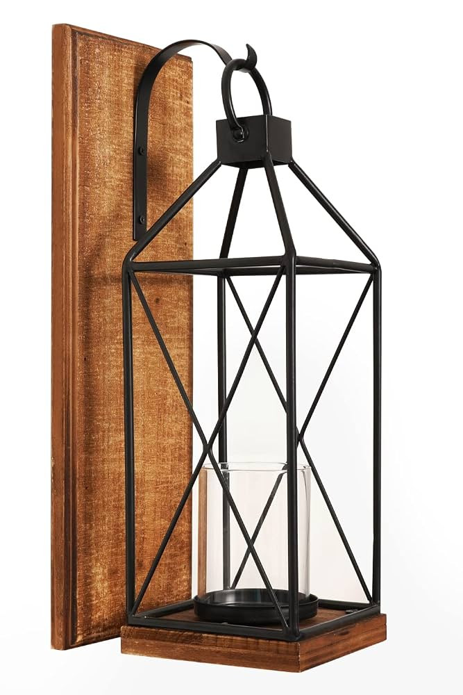 Homemory Wall Candle Sconce, Wood Rustic Candle Holder Decorative Candle Lantern with Glass Holde... | Amazon (US)