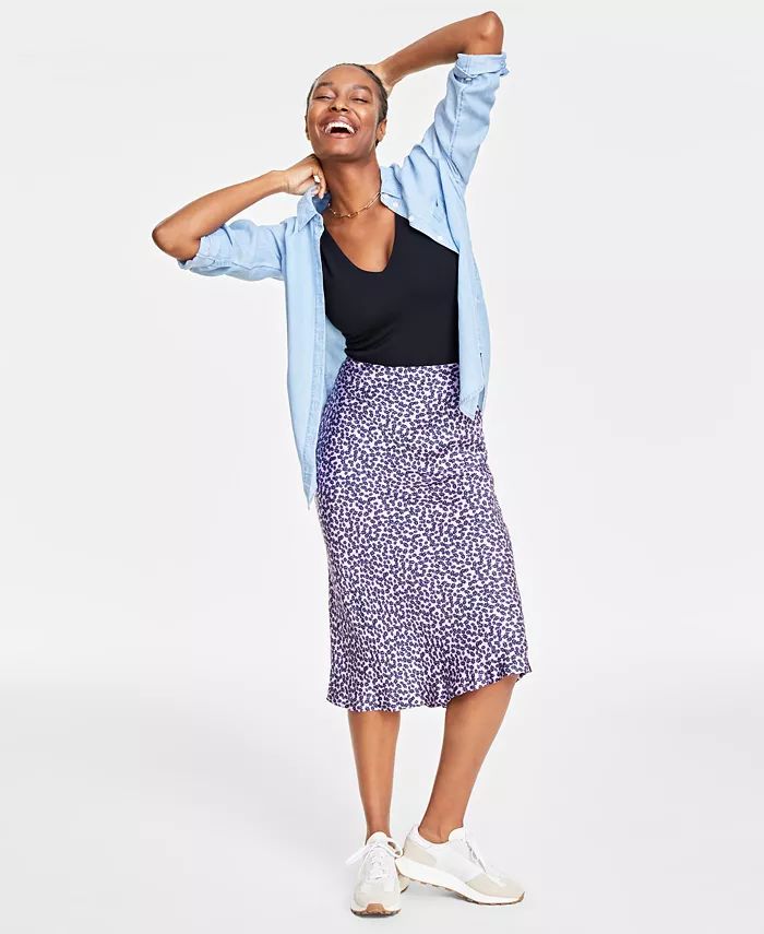 On 34th Women's Petal-Print Midi Slip Skirt, Created for Macy's - Macy's | Macy's