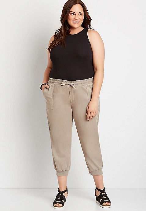 Plus Size Tan Cropped Weekender Jogger Pant | Maurices