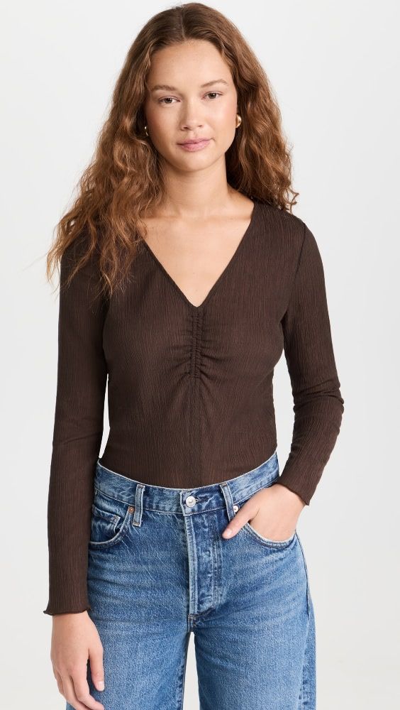 Madewell Semi-Sheer Shirred V-Neck Top | Shopbop | Shopbop