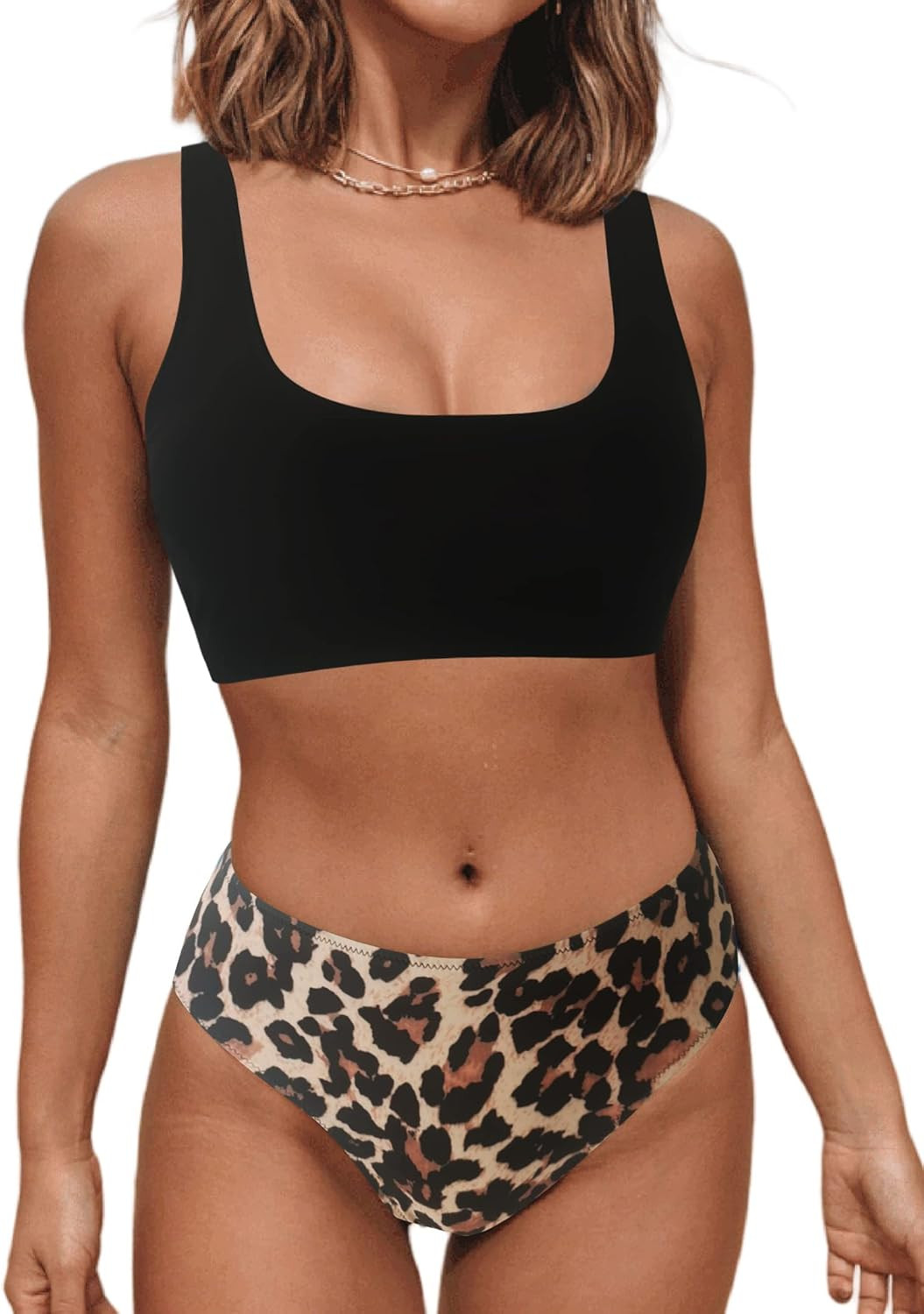 Hilinker Women's Leopard Print Swimsuits High Waisted Bikini Set 2 Piece Bathing Suits | Amazon (US)