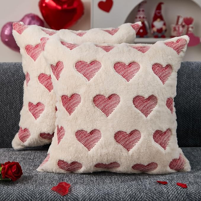DFXSZ Valentines Pillow Covers 18x18 inch Set of 2 Valentines Day Decoration Red Embroidery Heart... | Amazon (US)