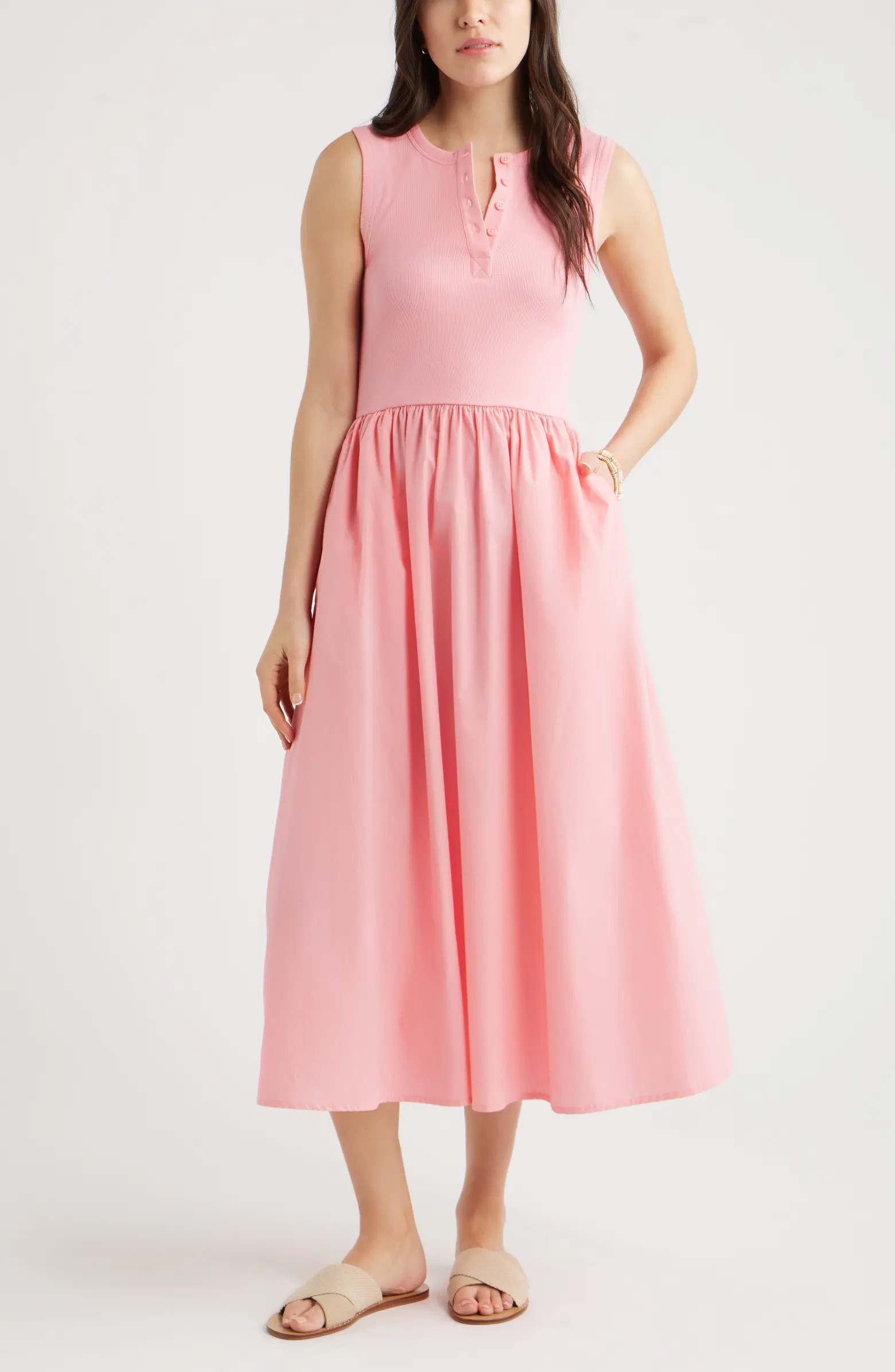 Sleeveless Mixed Media Midi Dress | Nordstrom