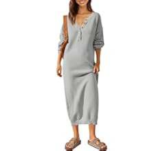 LILLUSORY Women Pullover Sweater Maxi Dresses 2023 Fall Long Sleeve Button V Neck Oversized Waffl... | Amazon (US)