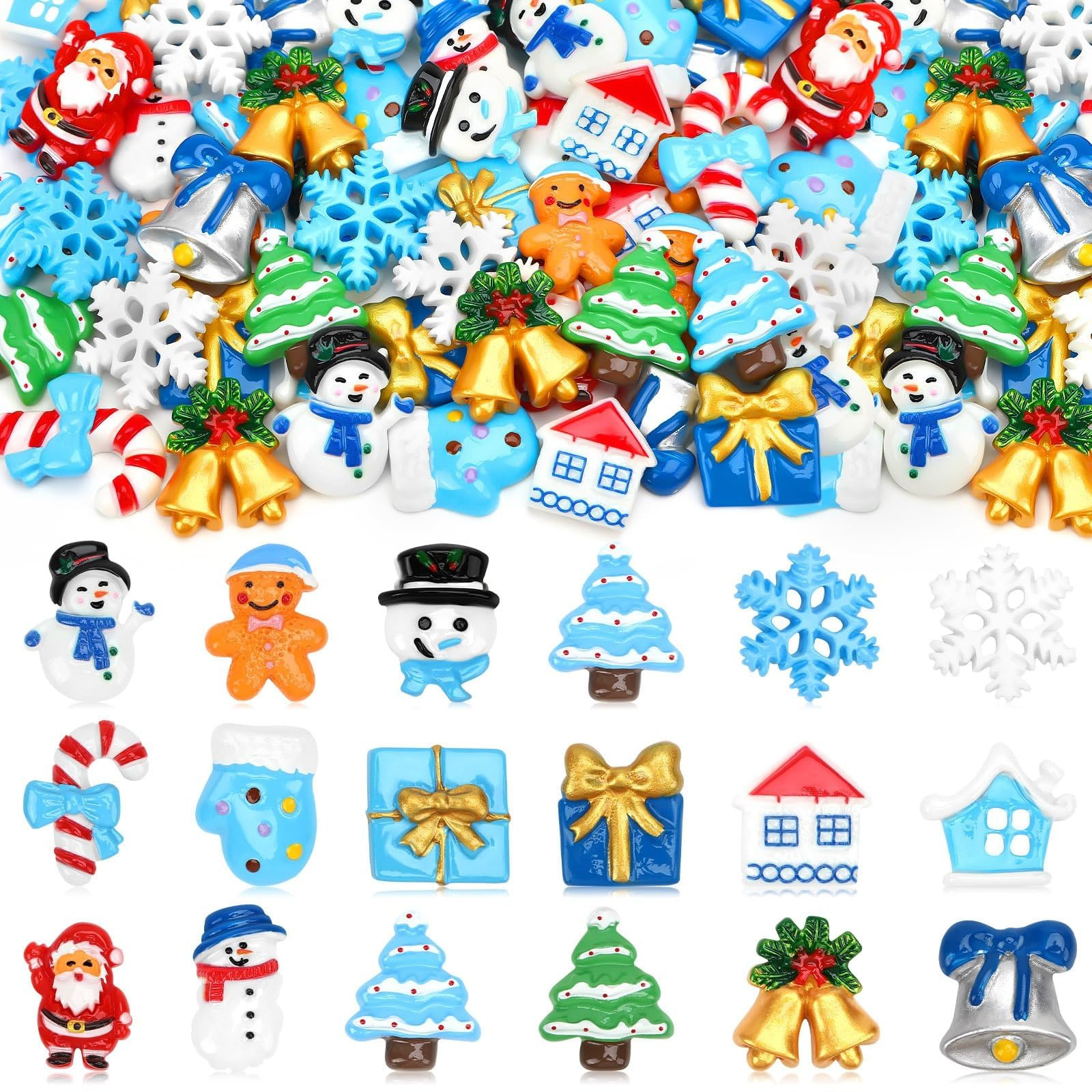 60Pcs Winter Mini Resin Charms Figures for Crafts Tiny Resin Slime Flatback Snowman Gingerbread M... | Amazon (US)