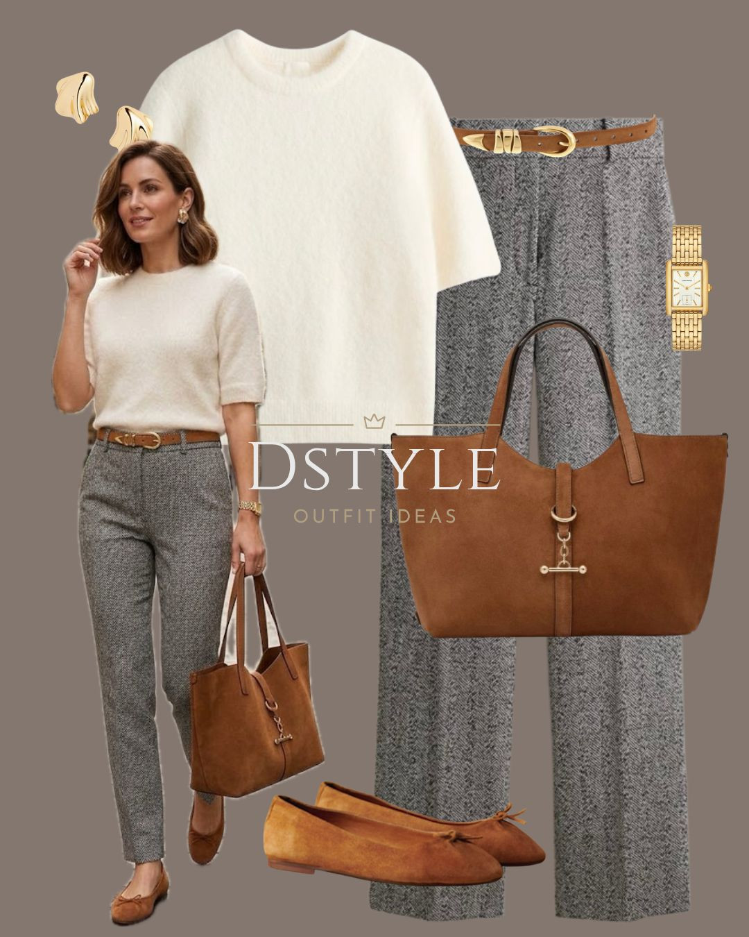 Sophisticated fall workwear style in a cream knit and grey tweed trousers.

tags: fall workwear, elevated style, sophisticated fall look, neutral outfit, casual elegant.

#LTKootd #LTKWorkwear