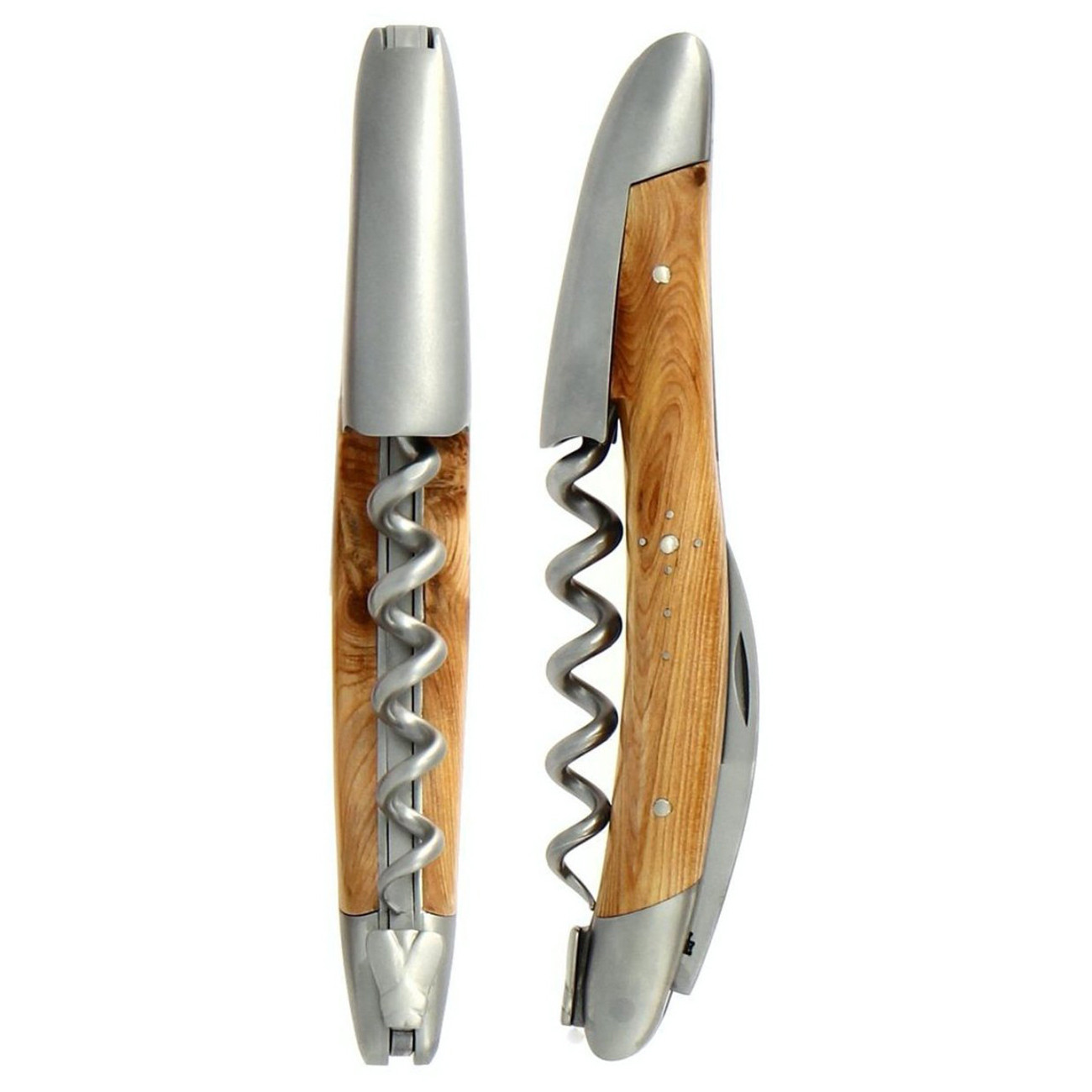 Forge de Laguiole Modern Silver Stainless Steel Juniper Handle Corkscrew | Kathy Kuo Home