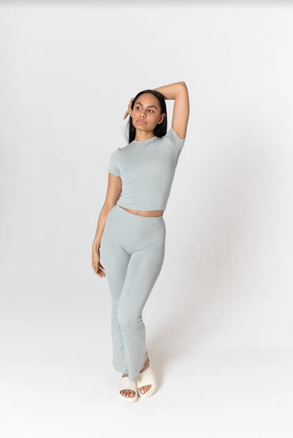 365 FLARED TROUSERS - MINERAL GREEN | TALA (UK)
