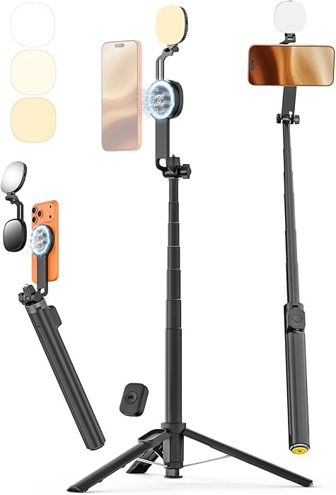 USKEYVISION 69" Magnetic Tripod for iPhone with Light, Selfie Stick with Magnetic Selfie Light & ... | Amazon (US)