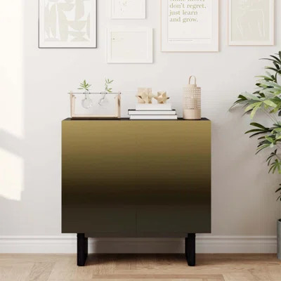 Modern Matte 2-Door Accent Cabinet with Gold Wire Mesh and Push-to-Open, Ample Storage and Stylish Design for Versatile Use | Wayfair North America