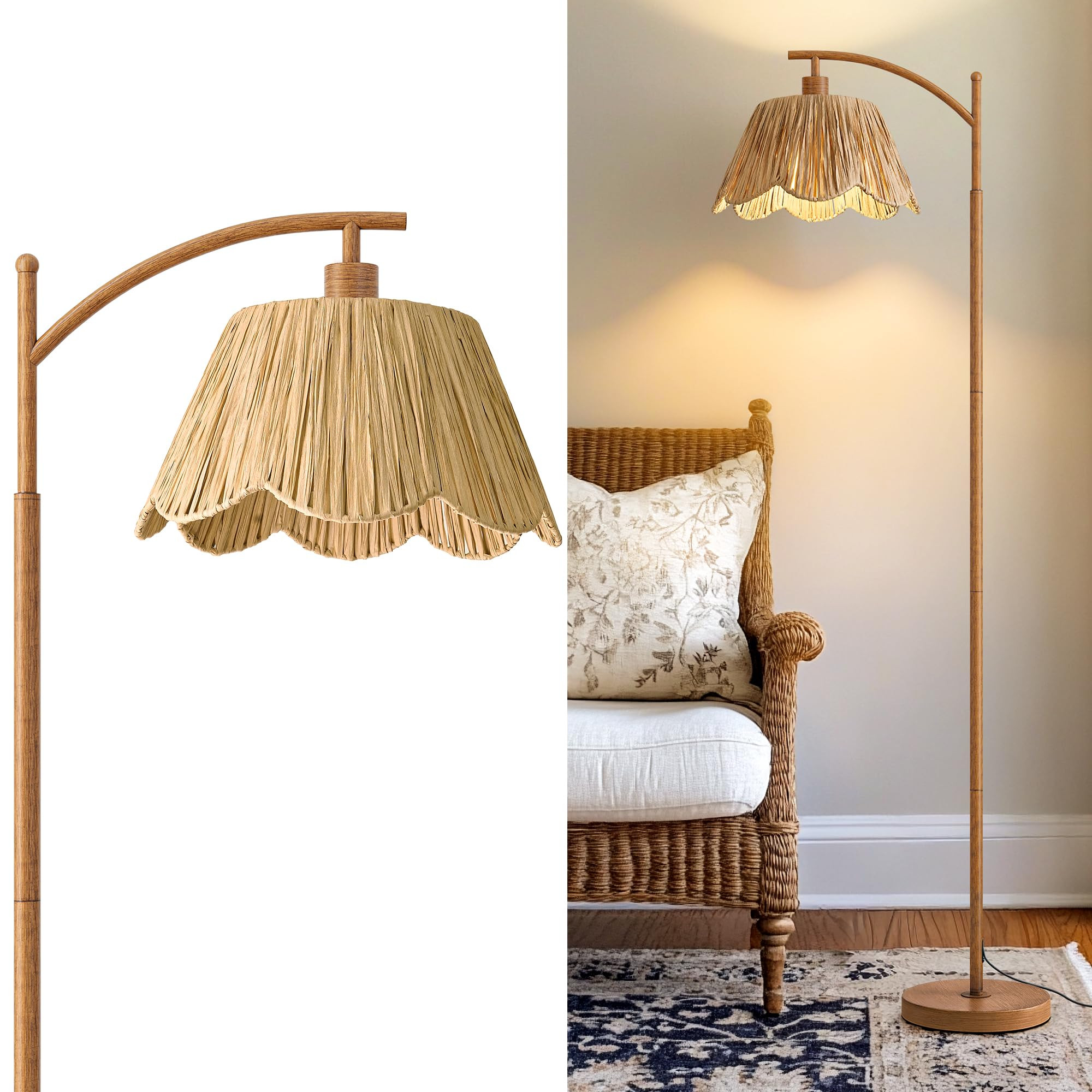 Oneach Rattan Floor Lamp for Bedroom, Boho Floor Lamp with Foot Switch, Farmhouse Standing Lamps ... | Amazon (US)