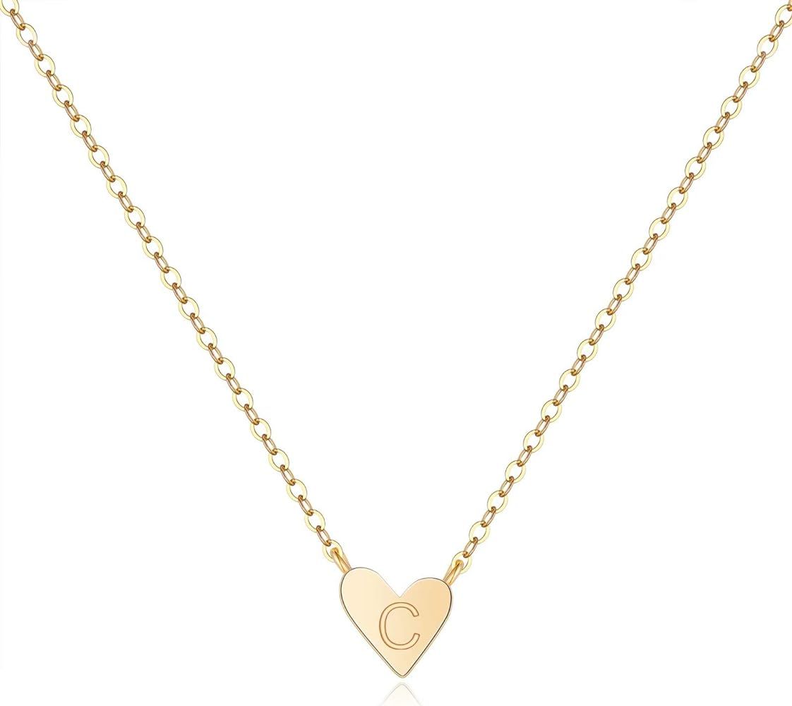 Gold Initial Heart Necklace, 14K Gold Plated Dainty Tiny Kids Jewelry for Girls Small Letter Heart T | Amazon (US)