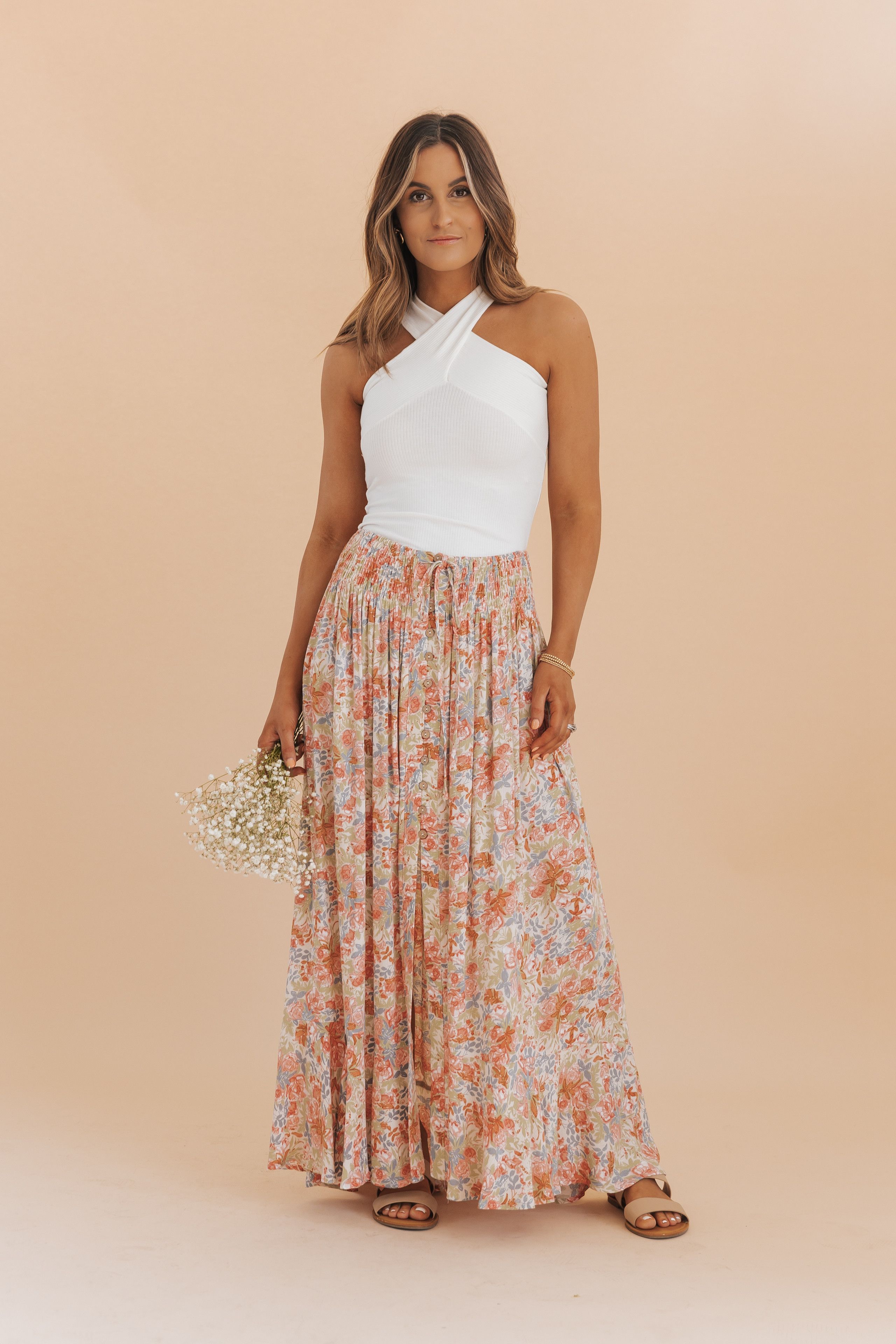 Blush Floral Smocked Maxi Skirt | Magnolia Boutique