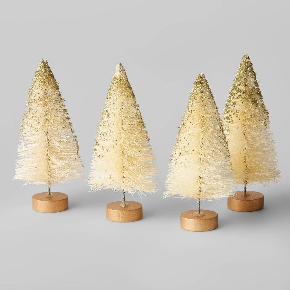 4pc 4"" Decorative Sisal Bottle Brush Christmas Tree Set Natural - Wondershop | Target