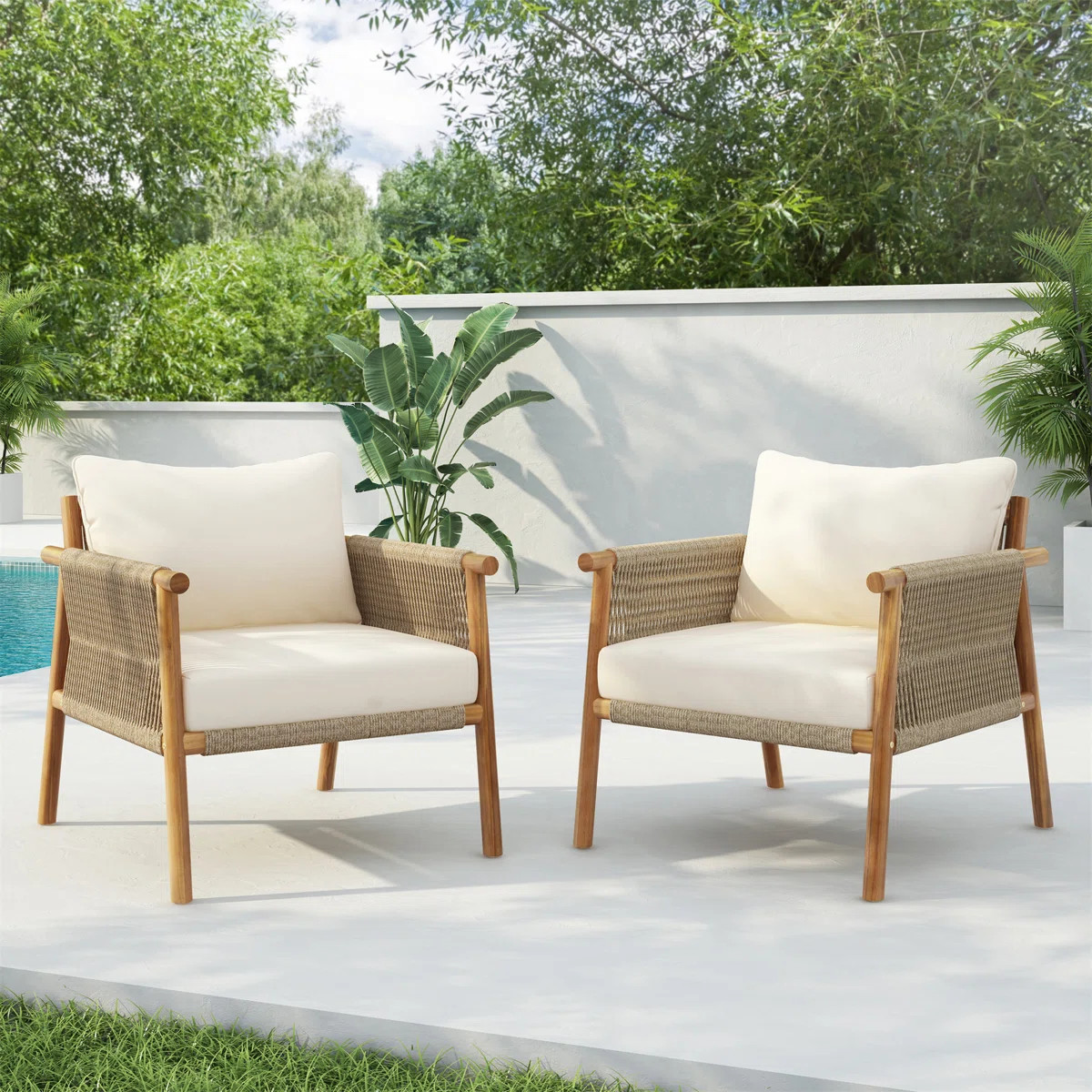 Aynara 28-Inch Modern Outdoor Woven Lounge Chairs (Set of 2) | Wayfair North America