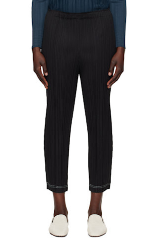 PLEATS PLEASE ISSEY MIYAKE - Black Ramie Trousers | SSENSE