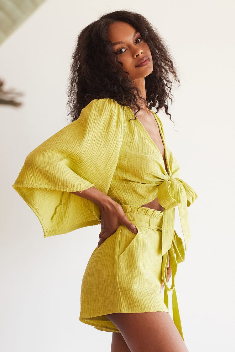 Friendship Lime Green Tie-Front Crop Top | Lulus (US)