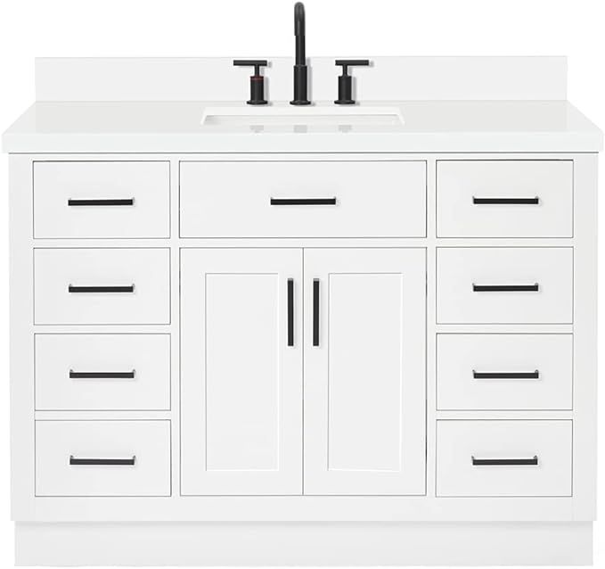 ARIEL Bathroom Vanity 49" White 1.5" Edge Pure White Quartz Countertop & Splash, Rectangular Sink... | Amazon (US)