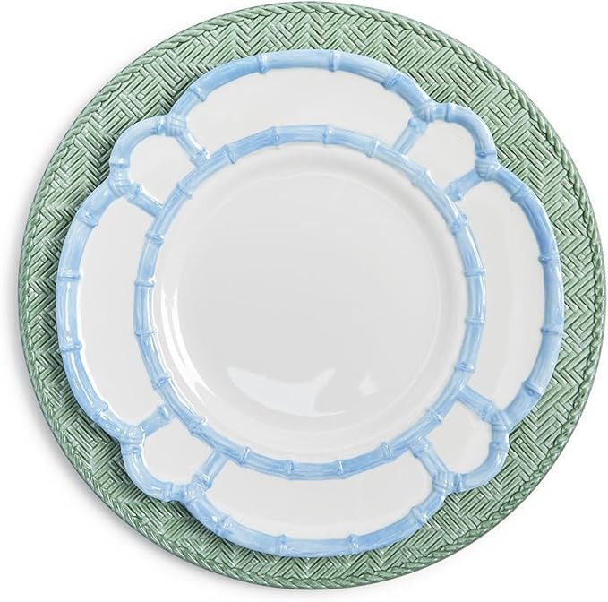 Two's Company Verdigris, Faux Rattan Pattern Charger Plates, Set of 4, 13-inch Diameter | Amazon (US)