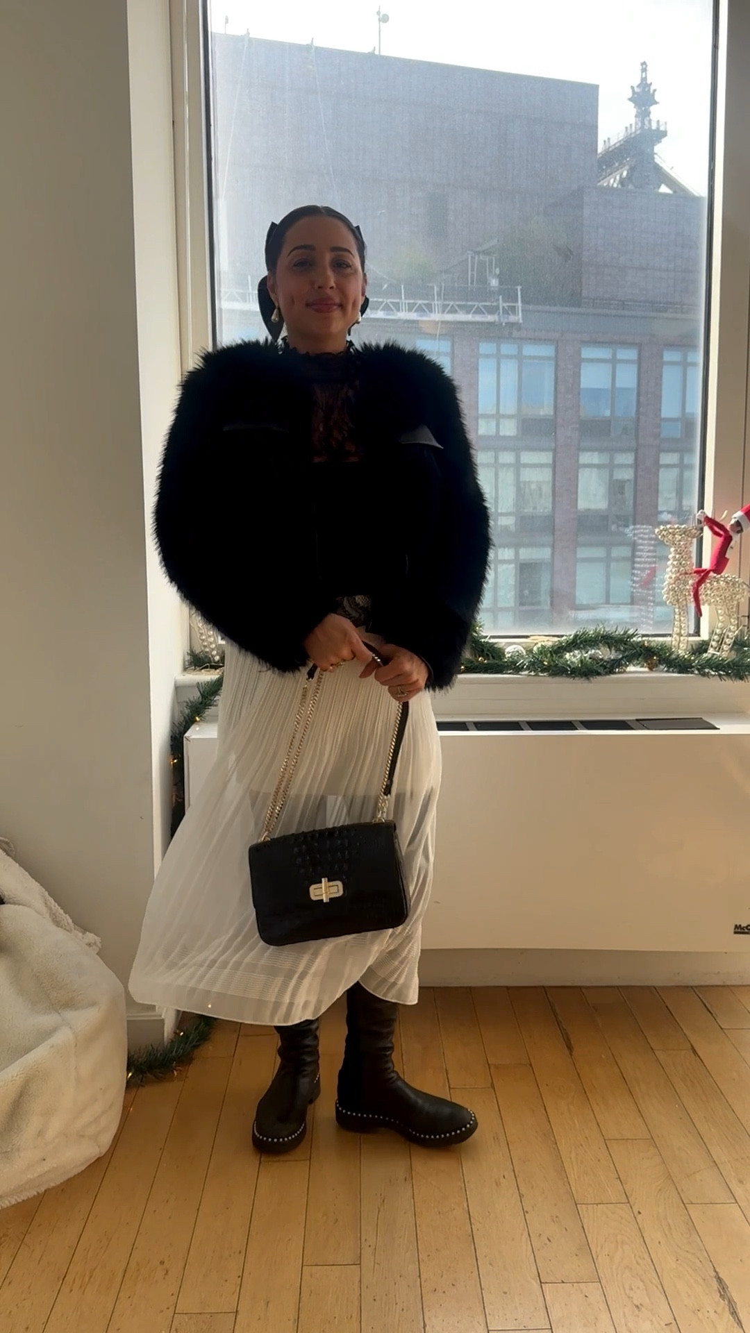 Winter work outfit - love this little cropped faux jacket 