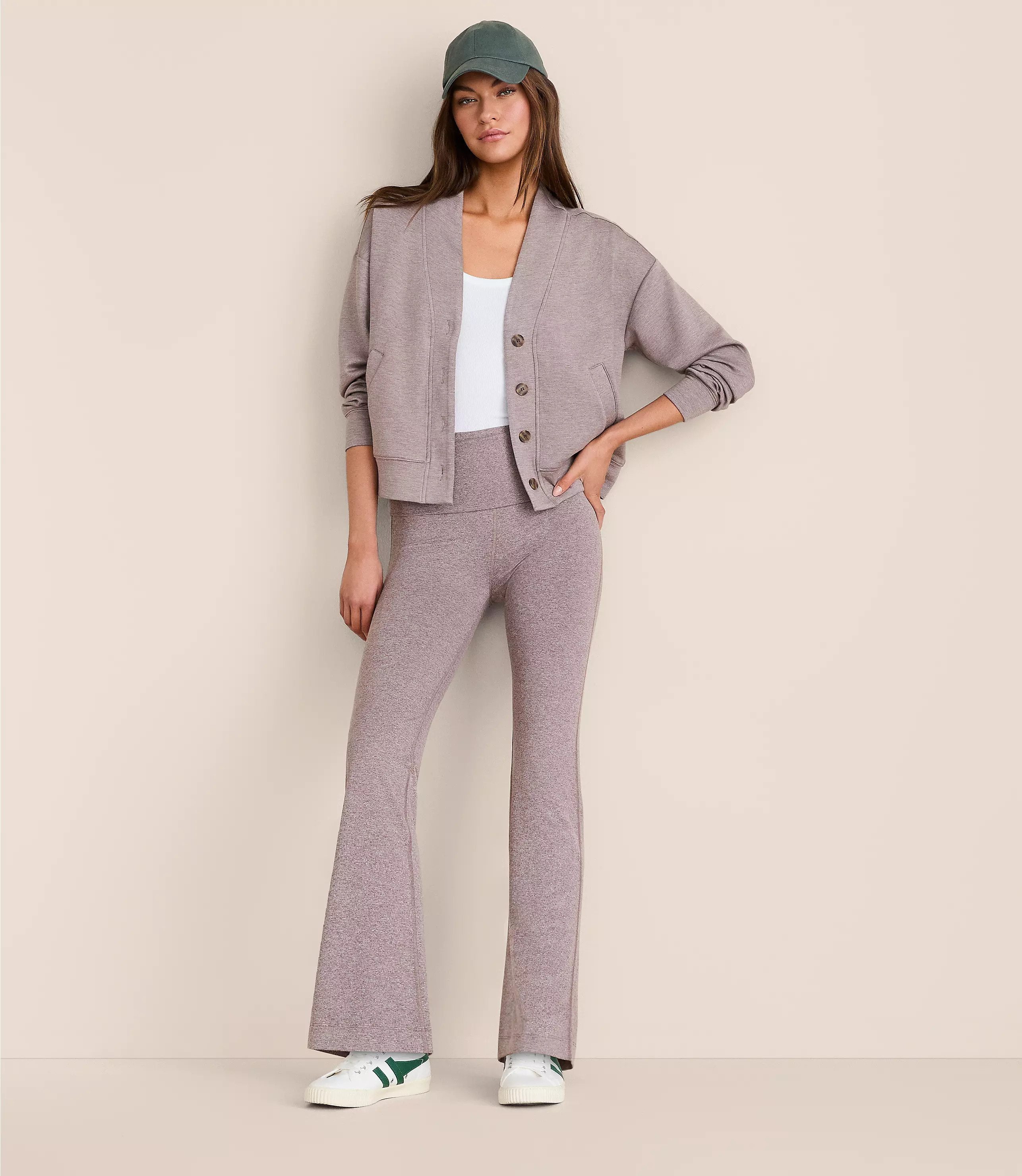 Lou & Grey Heathered Brushedsoft Foldover Flare Pants | LOFT