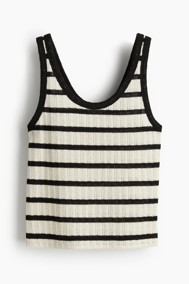 Textured-knit Tank Top - Cream/black striped - Ladies | H&M US | H&M (US + CA)