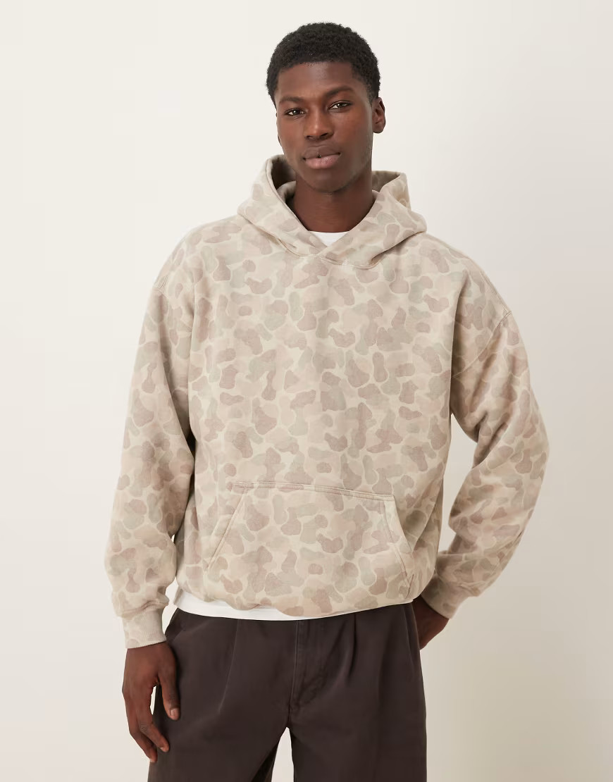 Abercrombie & Fitch essential front pocket hoodie in cream camo-Neutral | ASOS (Global)